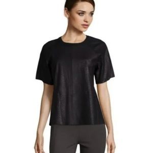 VINCE Black Leather Top Snake Embossed T-
Shirt Over Size Fit  Crewneck XS